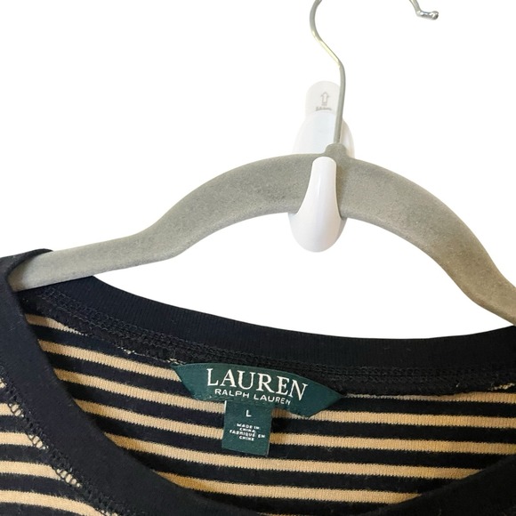 Lauren Ralph Lauren Brown Stripe Long Sleeve T Elbow Patch Equestrian Preppy L - Picture 6 of 7